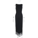 Sleeveless Solid Backless Split Maxi Dress FL-XY24670PFO