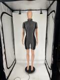 Short Sleeve Contrast Color Zipper Romper QXLB-10121