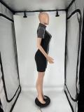 Short Sleeve Contrast Color Zipper Romper QXLB-10121