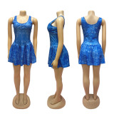 Tie Dye Print Sleeveless Patchwork Mini Dress SFY-634