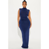 Half High Neck Pleated Sleeveless Maxi Dress ASL-6780
