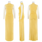 Half High Neck Pleated Sleeveless Maxi Dress ASL-6780