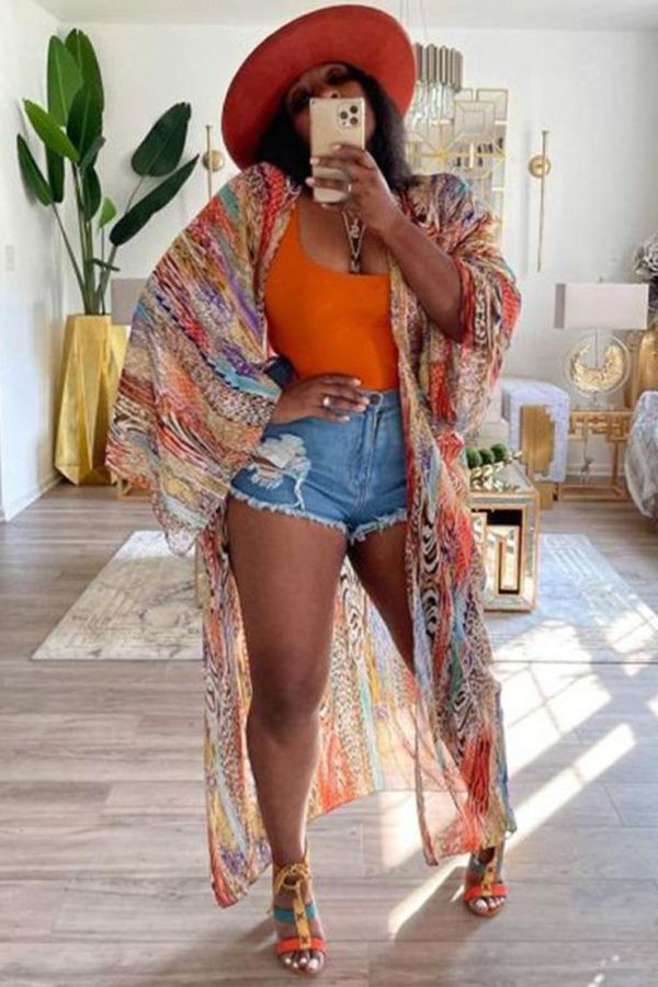 Chiffon Cardigan Long Jacket Poncho OLYF-6172