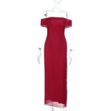 Mesh One Shoulder Split Maxi Dress FL-XY24669DGD