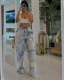 Printed Faux Denim Drawstring Relaxed Straight Pants GSMJ-6988