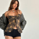 Halter Printed Ruffle Crop Tops FL-XY24686PFO