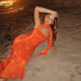 Flutter Mesh Print Tube Tops Maxi Dress FL-YJ25002PFO