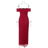 Mesh One Shoulder Split Maxi Dress FL-XY24669DGD