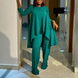 Plus Size Solid Color Irregular Topa And Pants Suit GCZF-8625