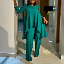 Plus Size Solid Color Irregular Topa And Pants Suit GCZF-8625