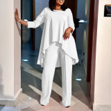 Plus Size Solid Color Irregular Topa And Pants Suit GCZF-8625