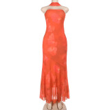 Flutter Mesh Print Tube Tops Maxi Dress FL-YJ25002PFO
