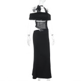 Sexy Patchwork One Shoulder Maxi Dress FL-YL25010MHO