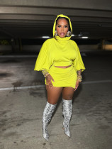 Hooded Bubble Sleeve Top Pleated Skirt Two Piece Set SFY-602