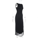 Sleeveless Solid Backless Split Maxi Dress FL-XY24670PFO