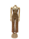 Leopard Print Halterneck Loose Two Piece Pants Set SFY-646