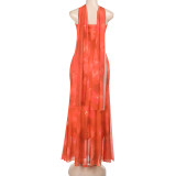 Flutter Mesh Print Tube Tops Maxi Dress FL-YJ25002PFO