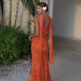 Flutter Mesh Print Tube Tops Maxi Dress FL-YJ25002PFO