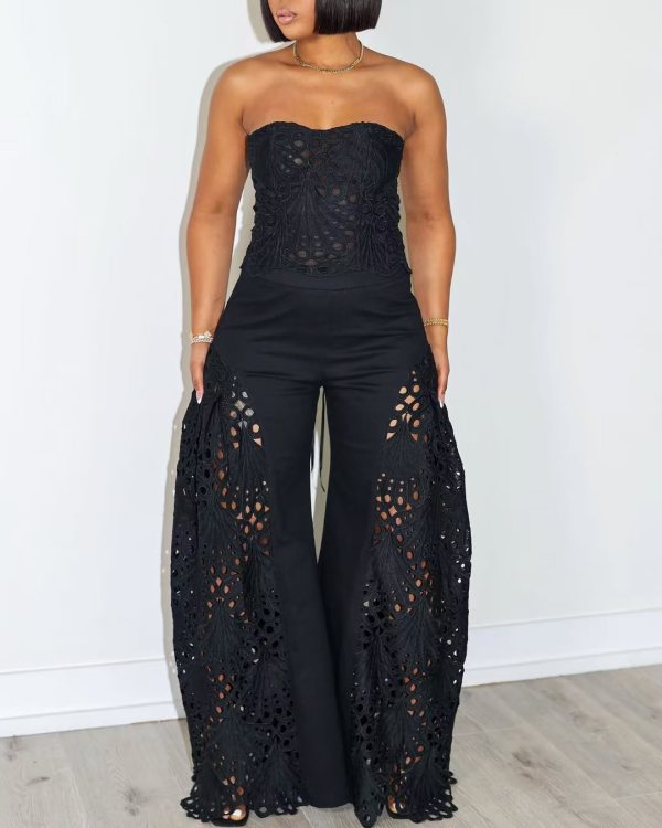 Lace Wrap Chest Loose Two Piece Pants Set OLYF-6169