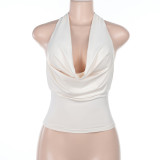 Solid Color Halterneck Backless Tank Tops FL-XY24653PFO
