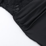 Lace Hollow Out Patchwork Halterneck Mini Dress FL-XY24624DGO