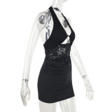Lace Hollow Out Patchwork Halterneck Mini Dress FL-XY24624DGO