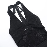 Lace Hollow Out Patchwork Halterneck Mini Dress FL-XY24624DGO