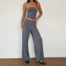 Sexy Wrap Chest Tops Casual Two Piece Pants Set FL-YJ25008PFO
