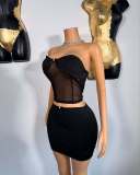 Pre Order: About 7 work days shipping Sexy Patchwork Wrap Chest Tops Half Skirt Suit YUEM-303500