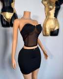 Pre Order: About 7 work days shipping Sexy Patchwork Wrap Chest Tops Half Skirt Suit YUEM-303500