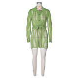 Hollow Out Long Sleeve Lapel Knit Skirt Set ZSD-0339