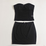 Pre Order: About 7 work days shipping Sexy Patchwork Wrap Chest Tops Half Skirt Suit YUEM-303500