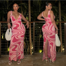 Print Backless Hollow Out Sling Maxi Dress YNSF-2675