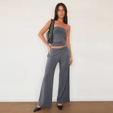 Sexy Wrap Chest Tops Casual Two Piece Pants Set FL-YJ25008PFO