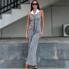 Plaid Print Sleeveless Backless Jumpsuit GNZD-51580JHD