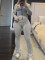 Letter Print Zipper Yoga Sport Two Piece Pants Set GXJL-250310