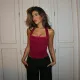 Solid Color Lace Halterneck Tops FL-JY24674PFO