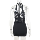 Lace Hollow Out Patchwork Halterneck Mini Dress FL-XY24624DGO