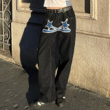 Contrast Color Print Straight Jeans GMWF-8888