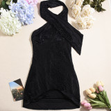 Sexy Solid Color Halterneck Backless Mini Dress GNZD-32423DBY