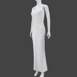 Mesh Patcwork V Neck See Through Maxi Dress GNZD-51488DHD
