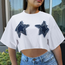 Loose Star Denim Patch T-shirt GNZD-011489TBR