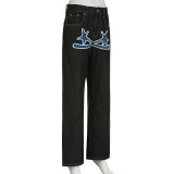 Contrast Color Print Straight Jeans GMWF-8888
