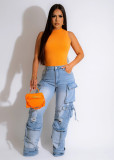 Vintage Casual Multi-Pocket Loose Jeans GMWF-AL0698