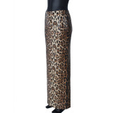 Leopard Print Sequin Patchwork Double Layered Long Skirt GNZD-51515DHD