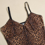 V Neck Sling Leopard Print Mini Dress GNZD-51446DBD
