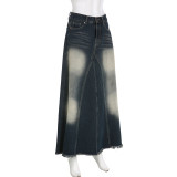Washed Colorblocked A-Line Denim Half-Body Skirt GMWF-AL9626