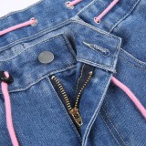 Contrast Color Heart Graffiti Print Loose Jeans GMWF-AL69572