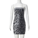 Leopard Print Sequin Hollow Out Mini Dress GNZD-51506DHD