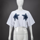 Loose Star Denim Patch T-shirt GNZD-011489TBR